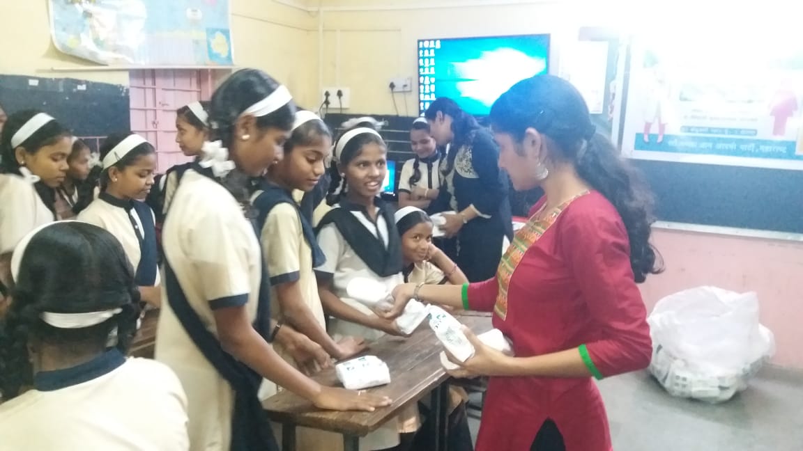 Distribution of sanitary napkins at kothrud school